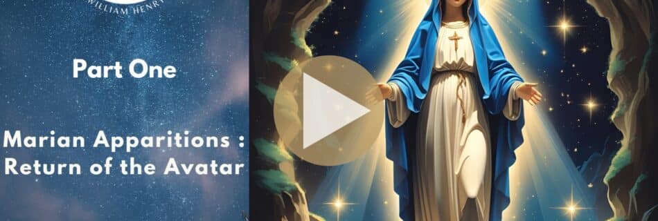 Radiant Virgin Mary in a glowing light, representing divine ascension, with symbols of Lourdes in the background.