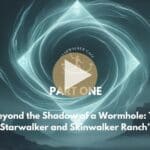 Triangular rock art and energy patterns above Skinwalker Ranch, symbolizing a wormhole portal and ancient Starwalker contact.