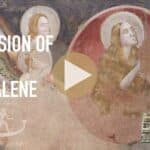 Mary Magdalene surrounded by radiant divine light and sacred symbolism