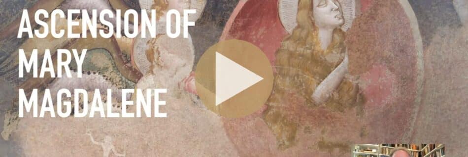 Mary Magdalene surrounded by radiant divine light and sacred symbolism