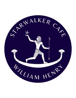 Starwalker Cafe 3-inch circle sticker with white logo on purple background