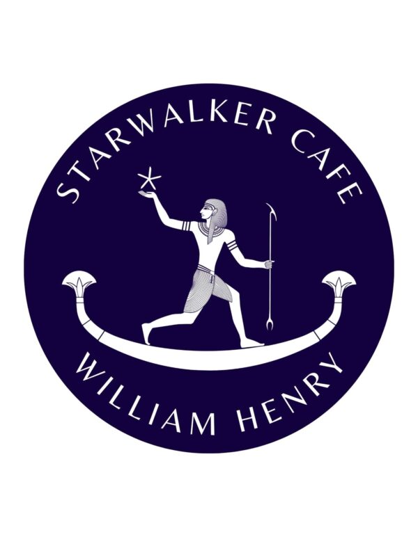 Starwalker Cafe 3-inch circle sticker with white logo on purple background