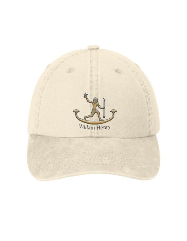 William Henry tan baseball cap with embroidered logo