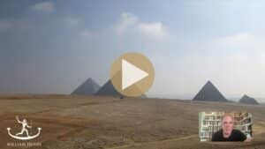 Pyramids of the Giza Plateau under a blue sky with possible hidden structures beneath